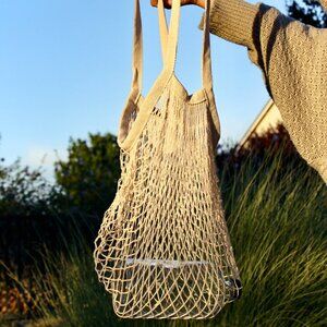 BEE GREEN - Reusable Grocery Net Shopping Bag Mesh French Market Tote String bag